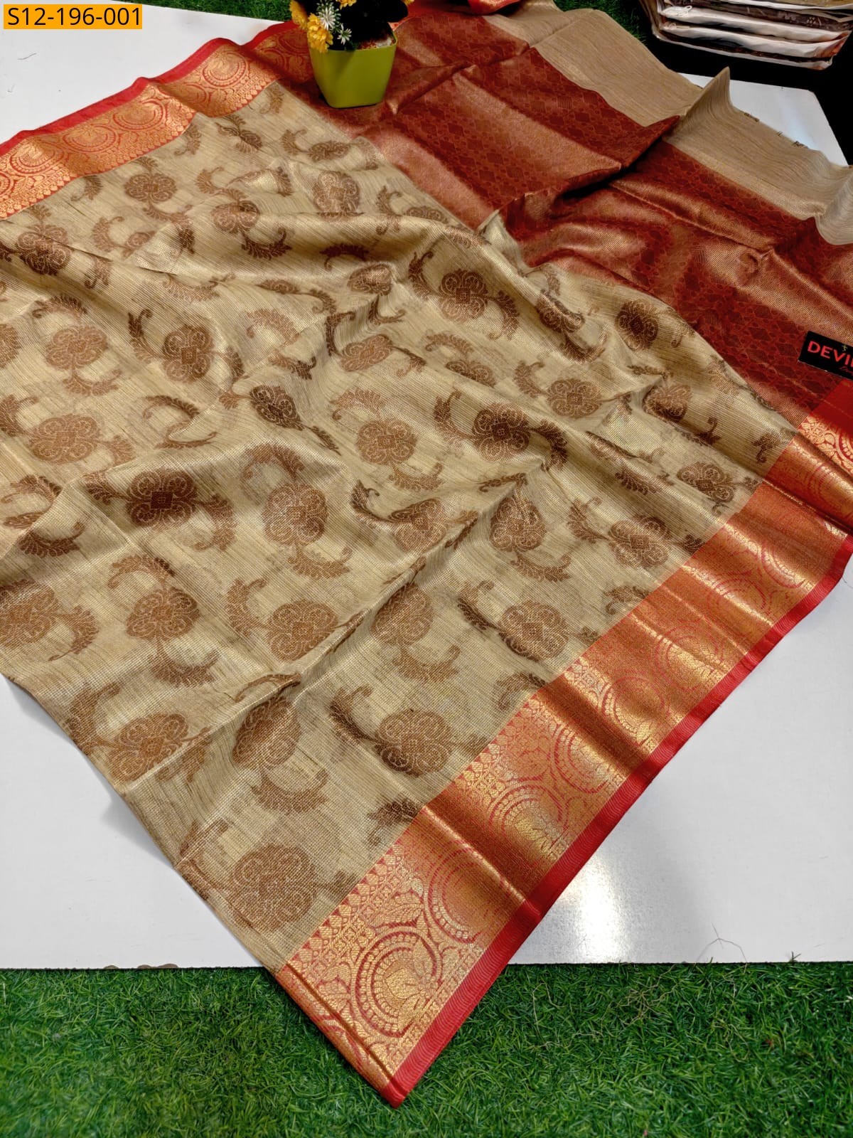 Sandal Banarsi banswada tissue soft silk Saree