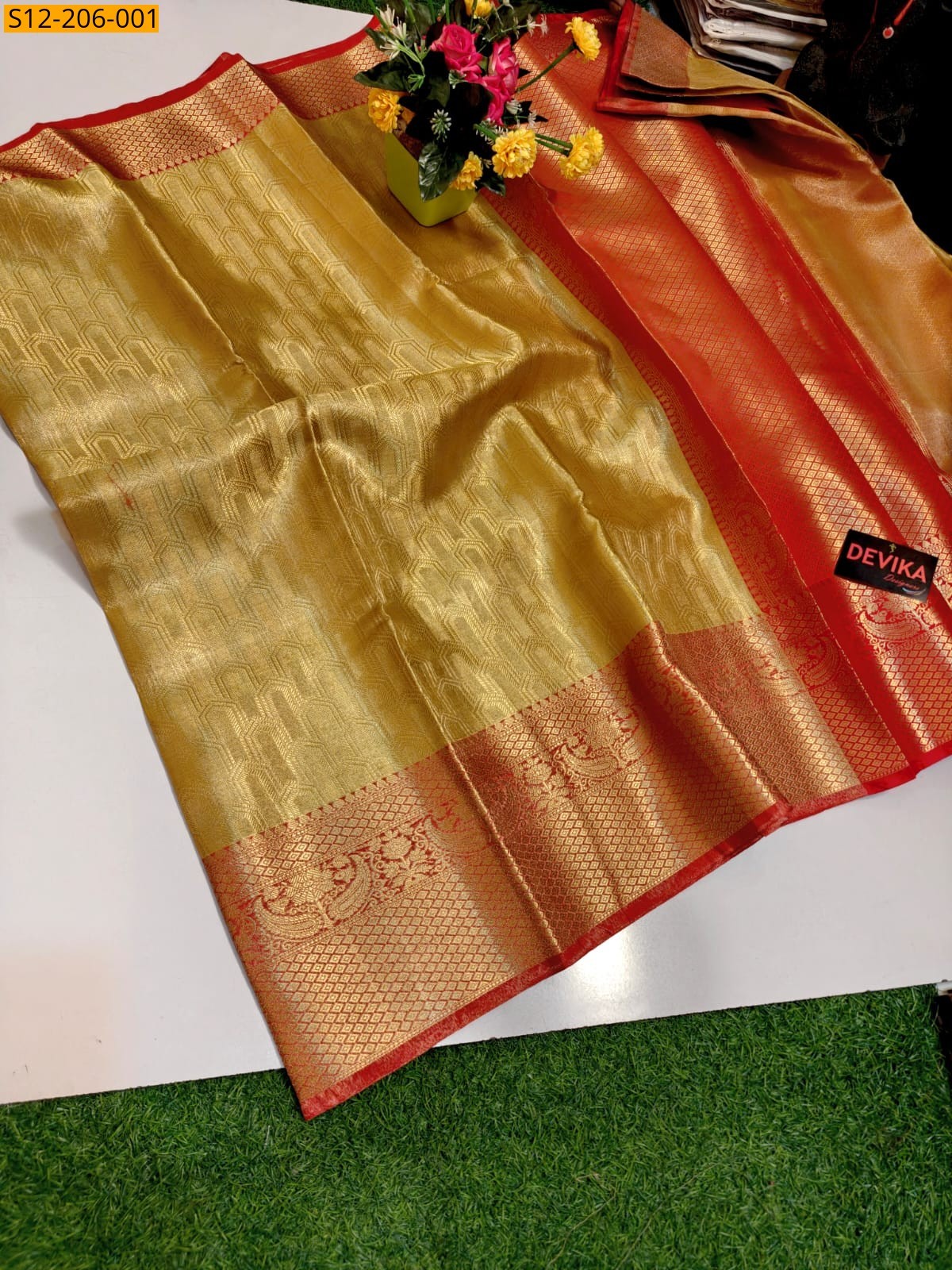 Gold Banarasi soft tissue silk Sarees