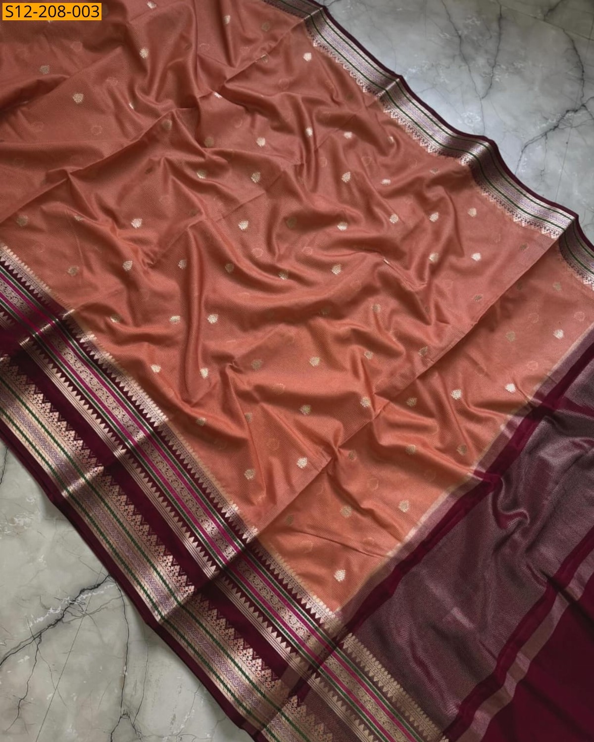 Orange Banarasi kota printed sarees