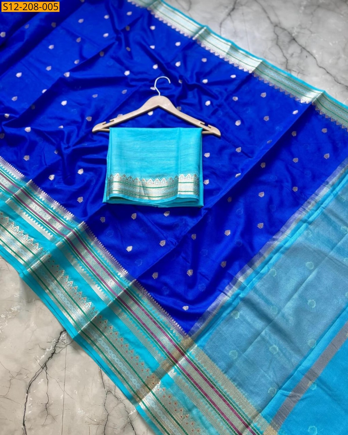 Royal Blue Banarasi kota printed sarees