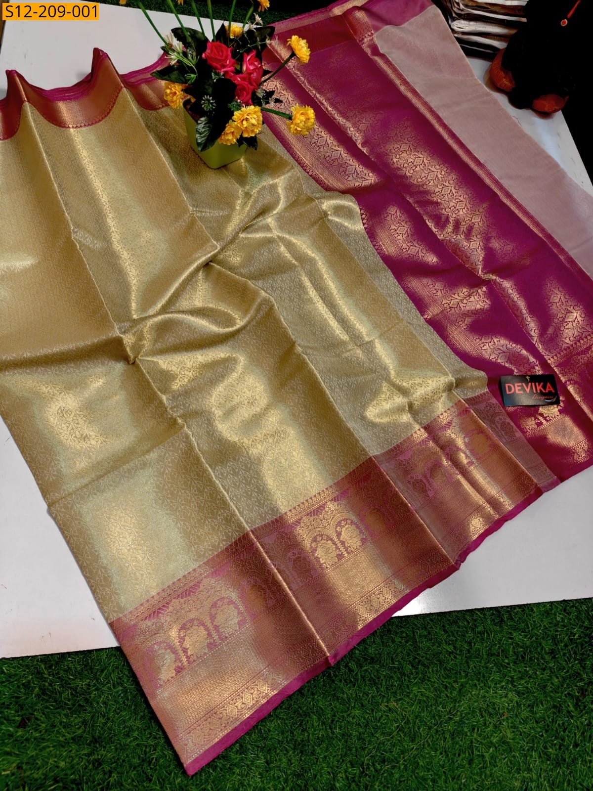 Gold Banarasi soft tissue silk Sarees