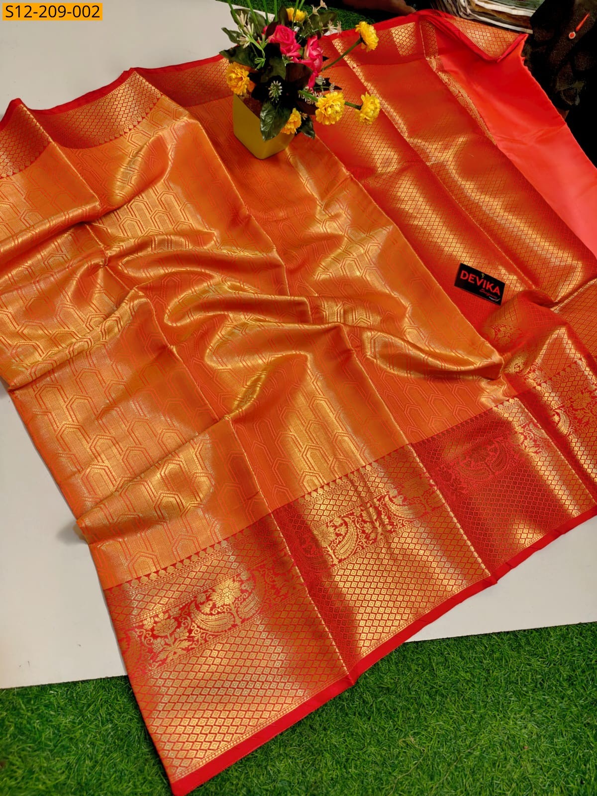Orange Banarasi soft tissue silk Sarees