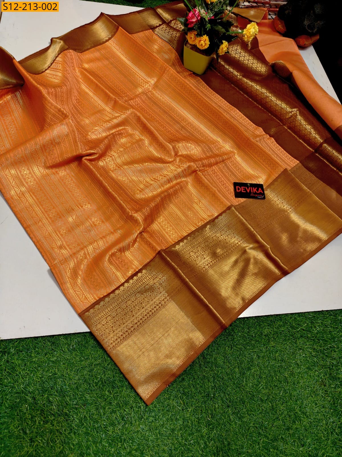 Orange Banarsi semi kataan silk Saree 