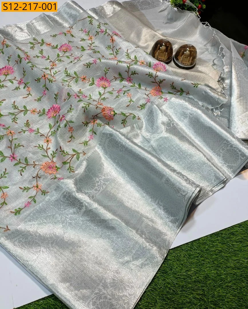Silver Banarasi tissue soft silk Sarees