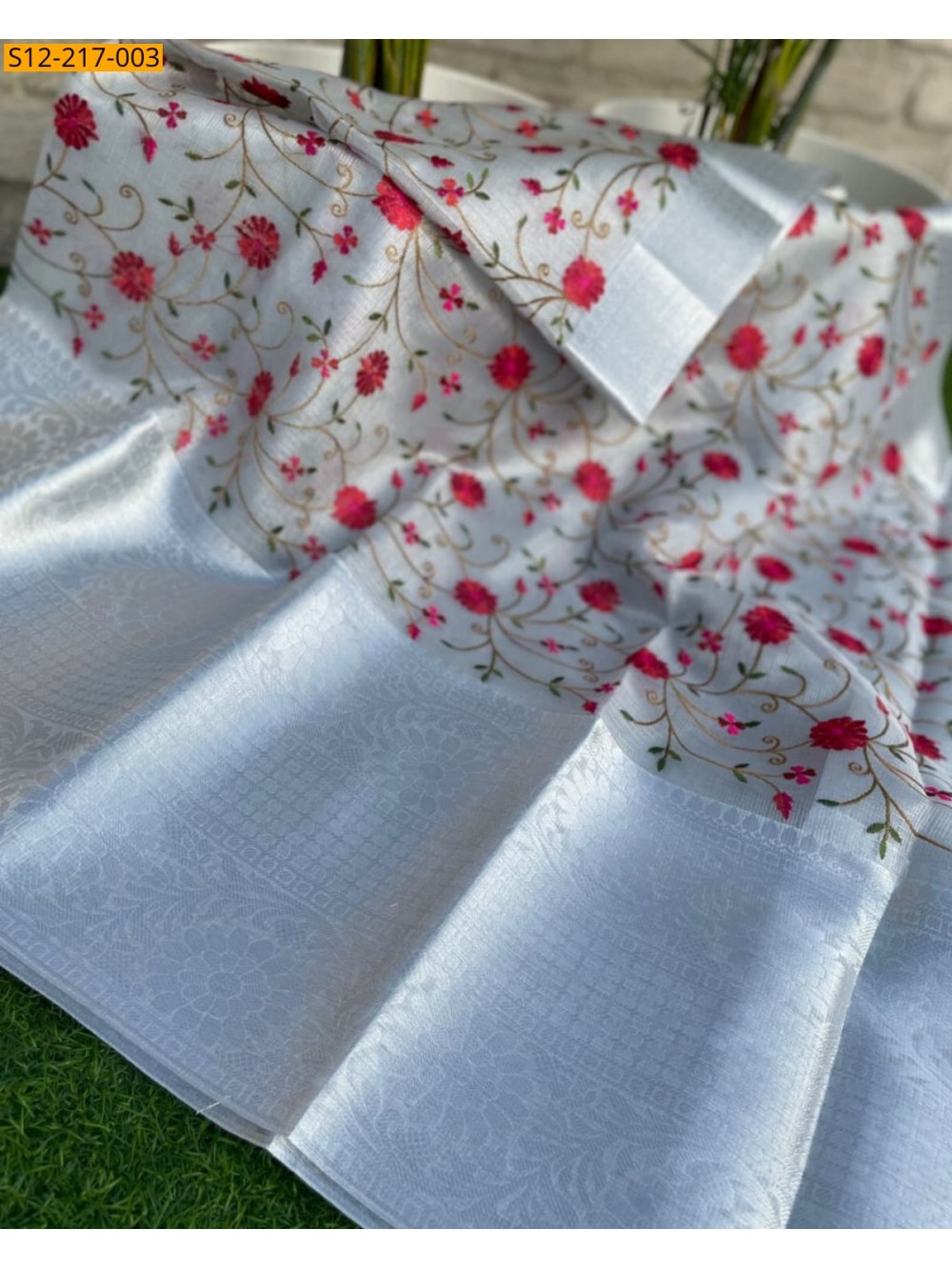 Banarasi  Tissue Embroidery Silk Saree