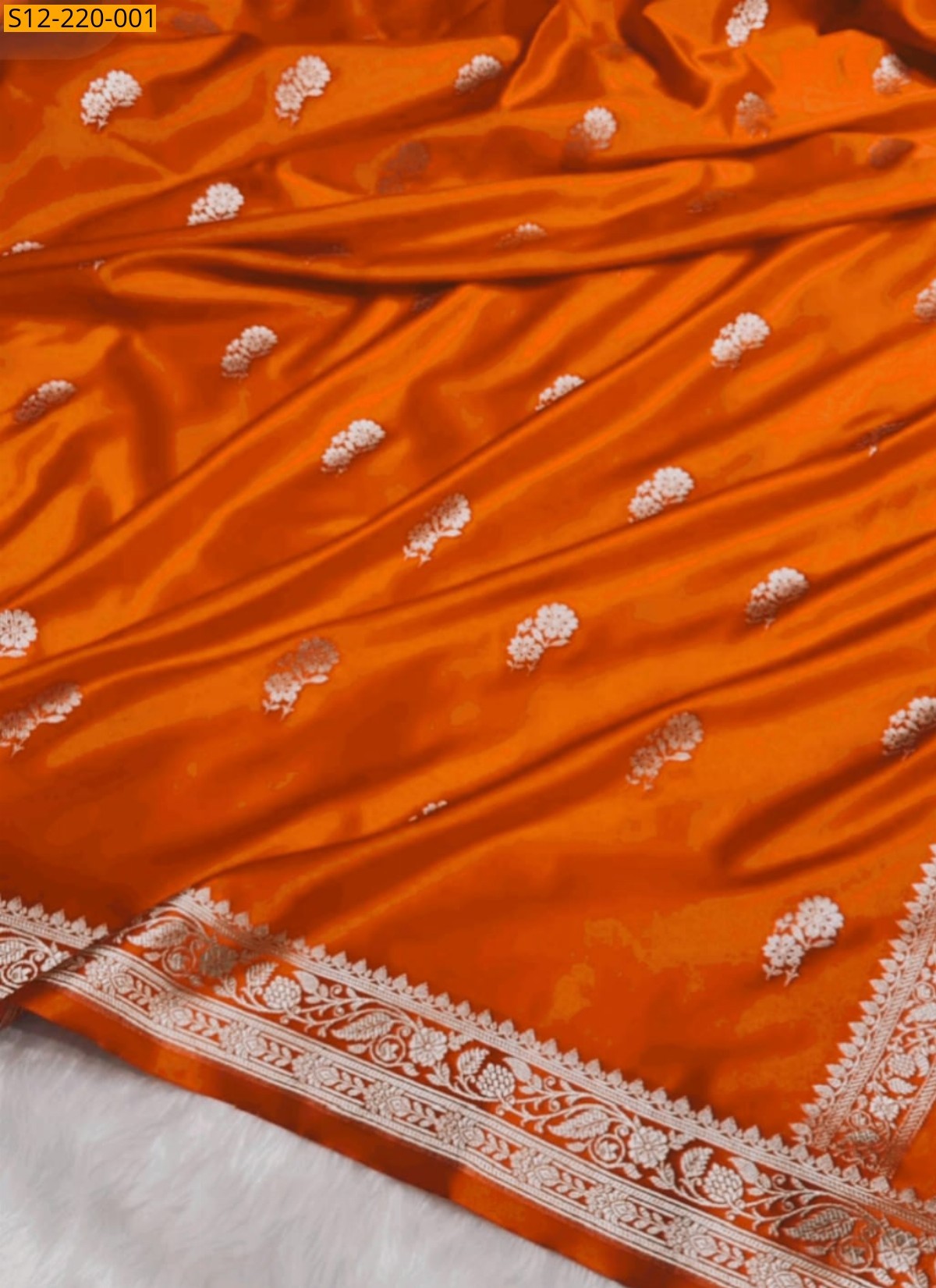 Orange  Banarasi mashru soft silk Sarees