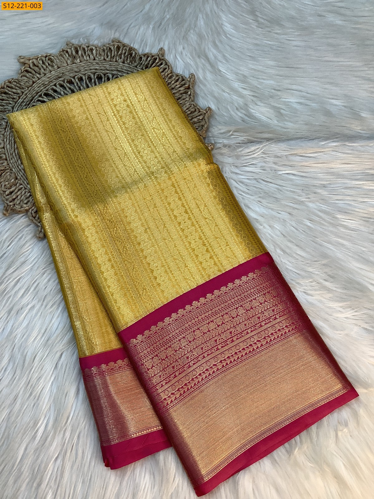Yellow Banarasi semi katan soft silk saree
