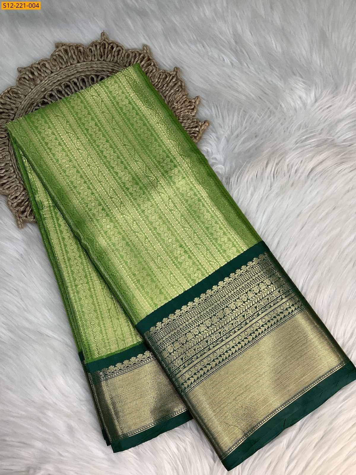 Green Banarasi semi katan soft silk saree