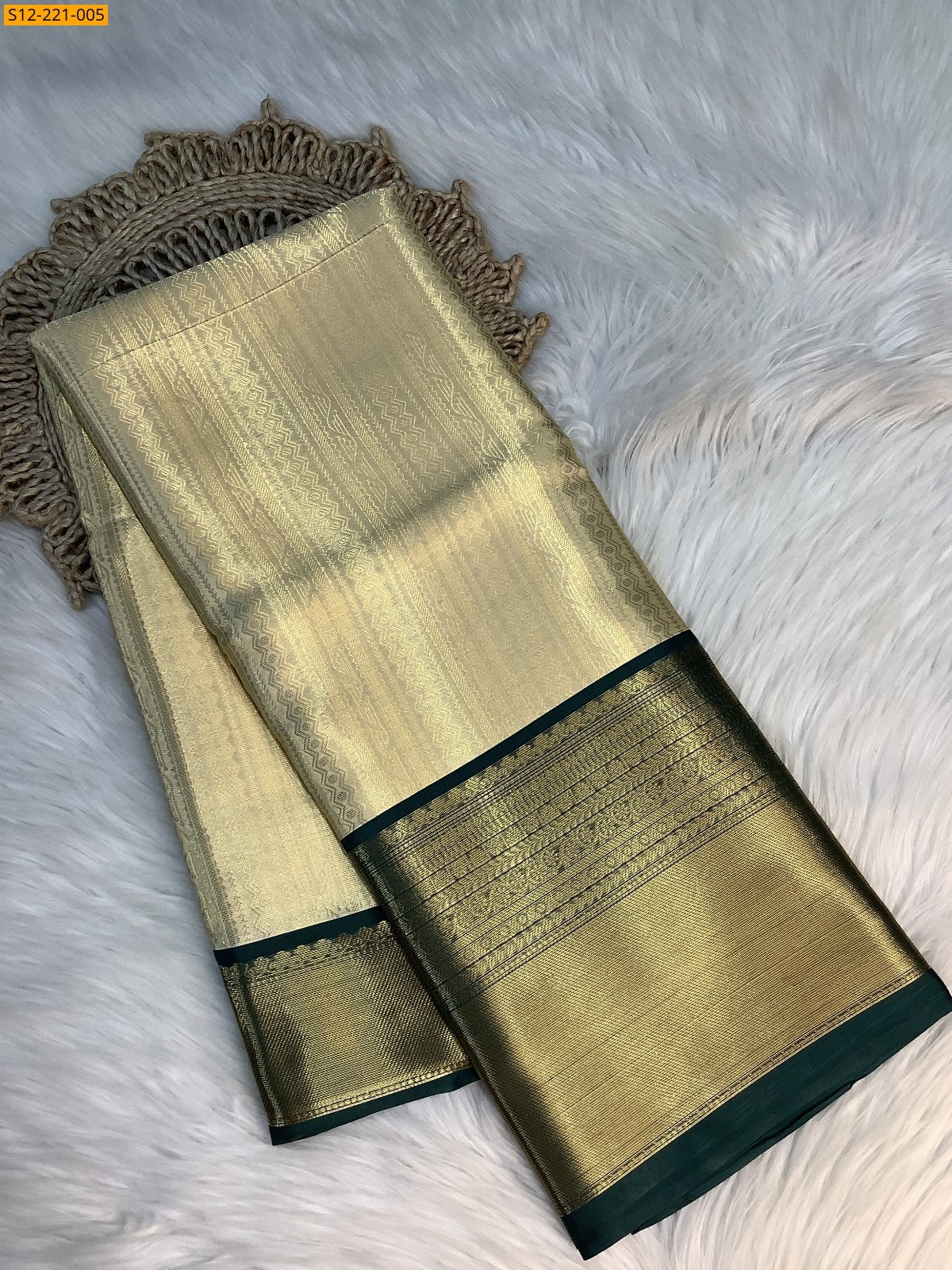 Beige Banarasi semi katan soft silk saree