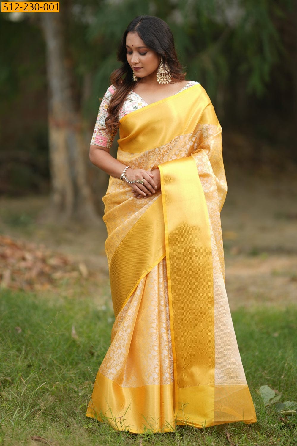 Yellow Fancy Banarasi tissue soft silk Sarees