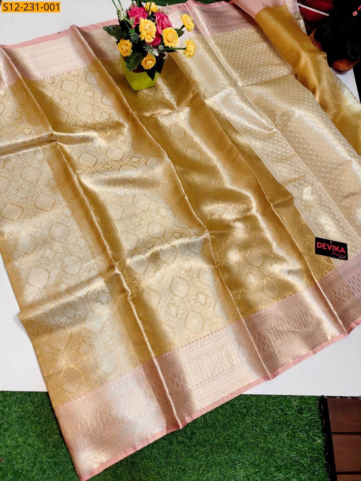 Gold Fancy Banarasi tissue soft silk Sarees