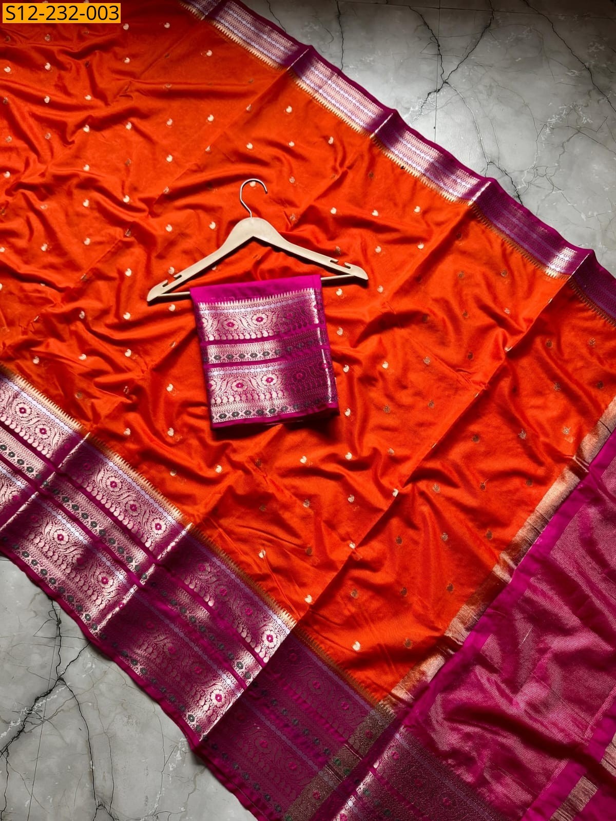 Orange Banarsi daibal semi georgette soft silk Saree
