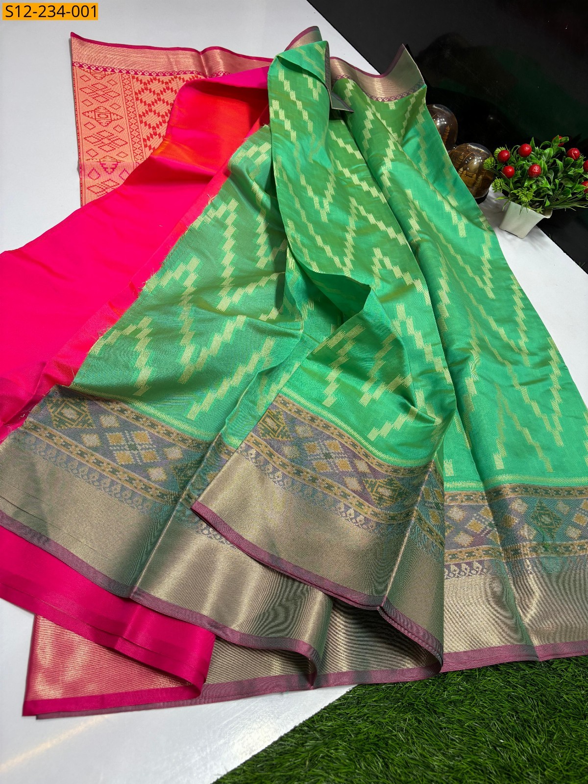 Green Banarasi semi katan silk sarees