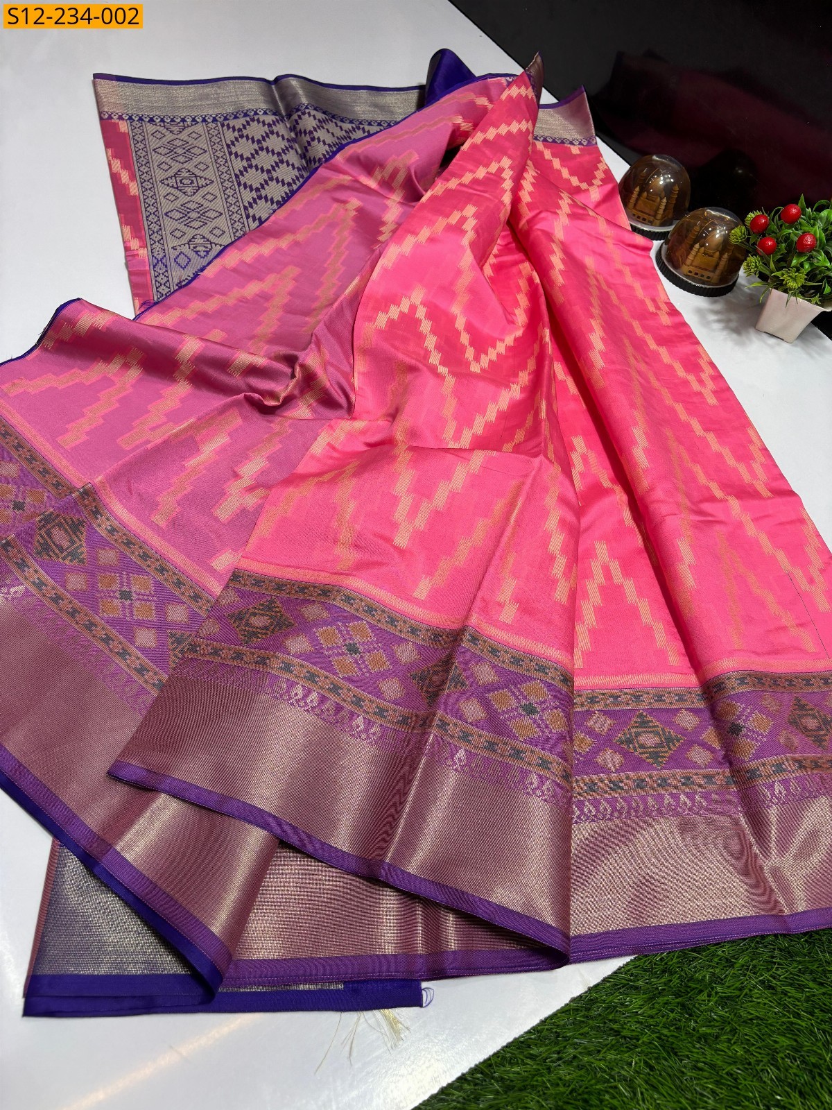 Pink Banarasi semi katan silk sarees