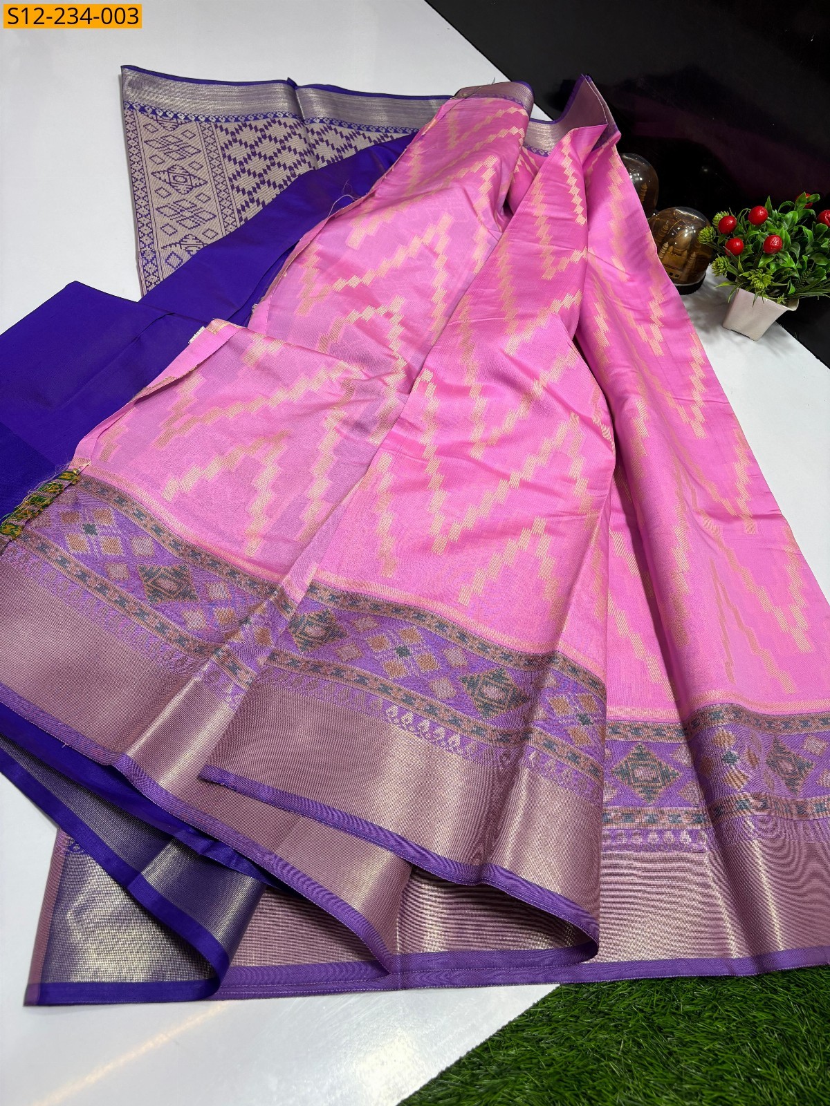 Pink Banarasi semi katan silk sarees