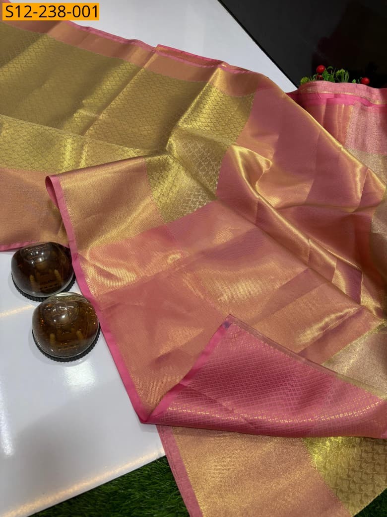 Gold Banarasi tissue soft silk Sarees 