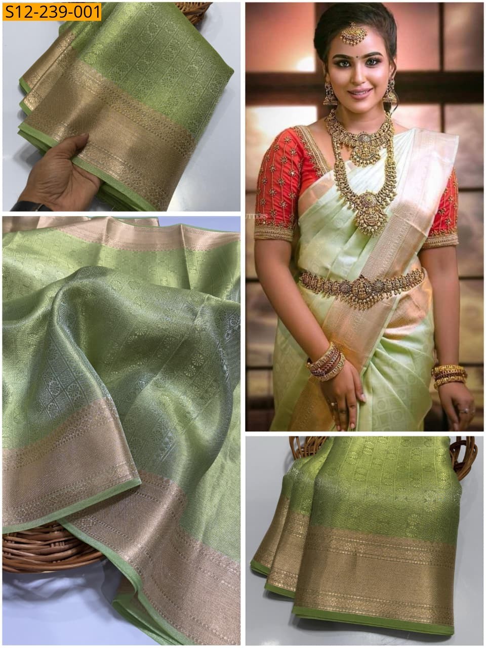 Green Banarasi tissue soft silk Sarees