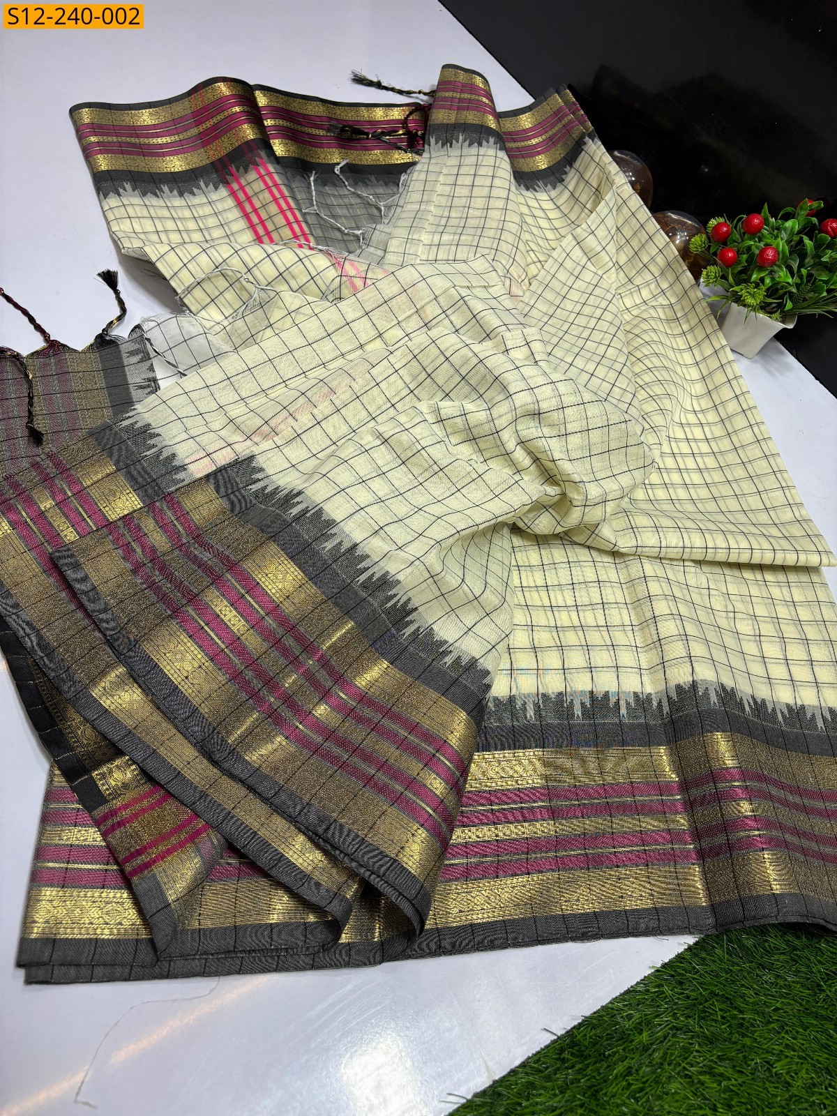 Off White Banarasi tissue soft silk Sarees