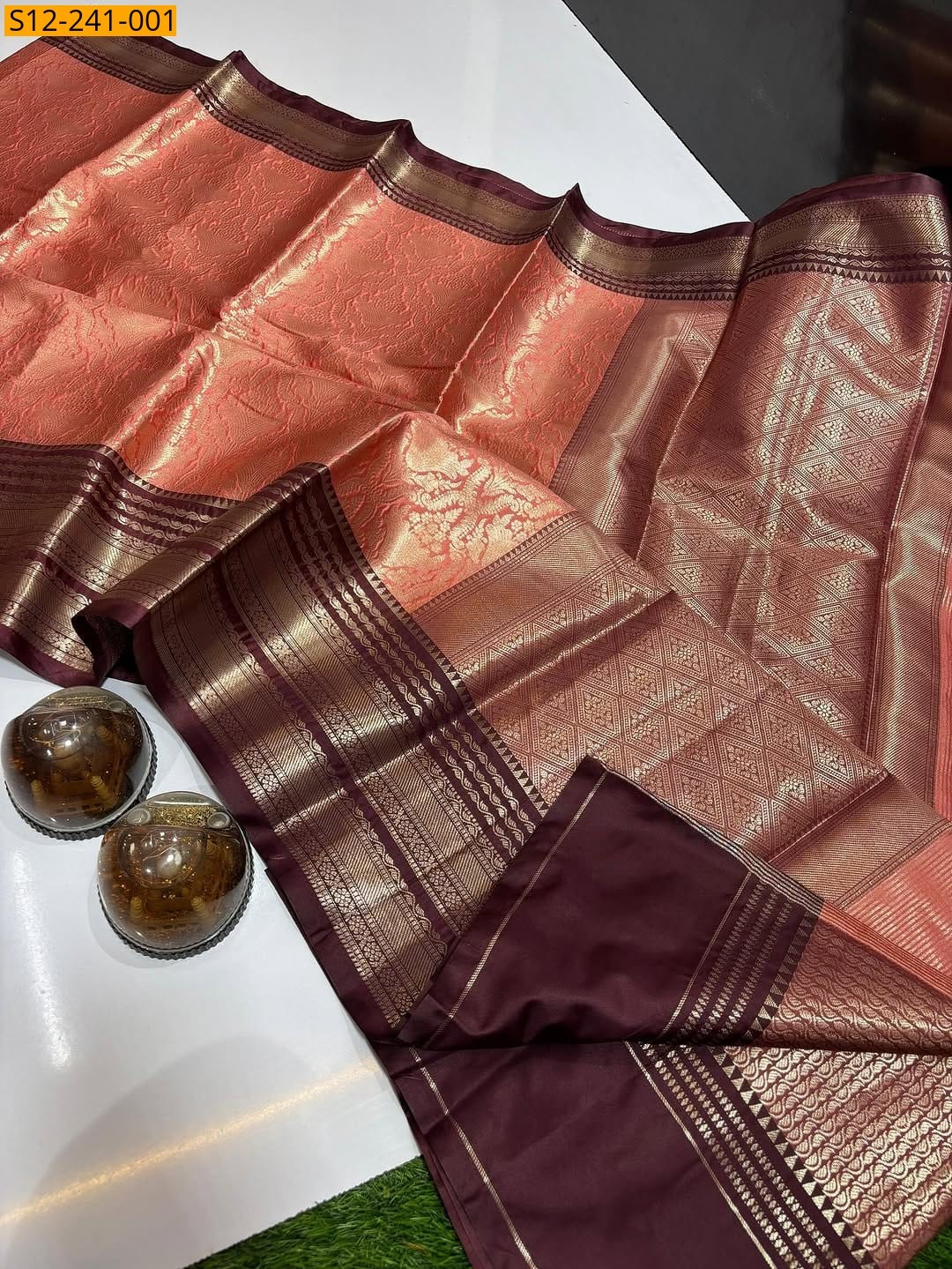 Peach Banarasi tissue soft silk Sarees