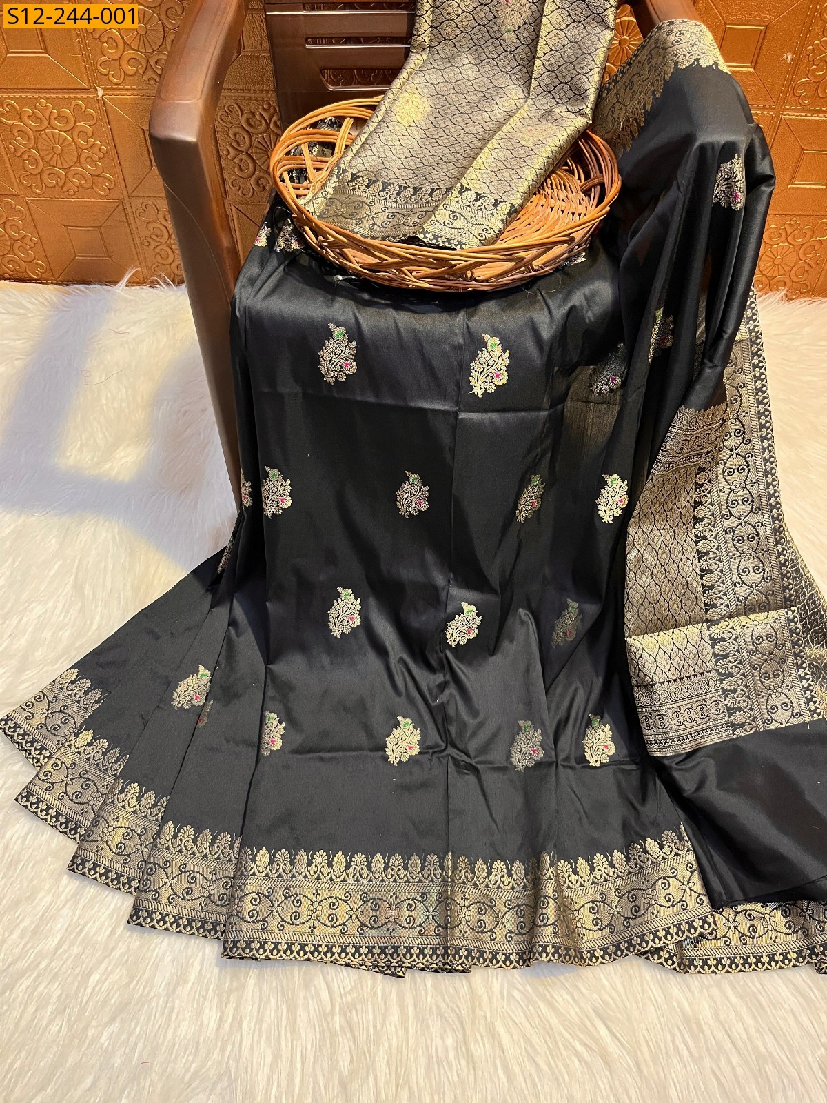 Black Banarasi tissue soft silk Sarees