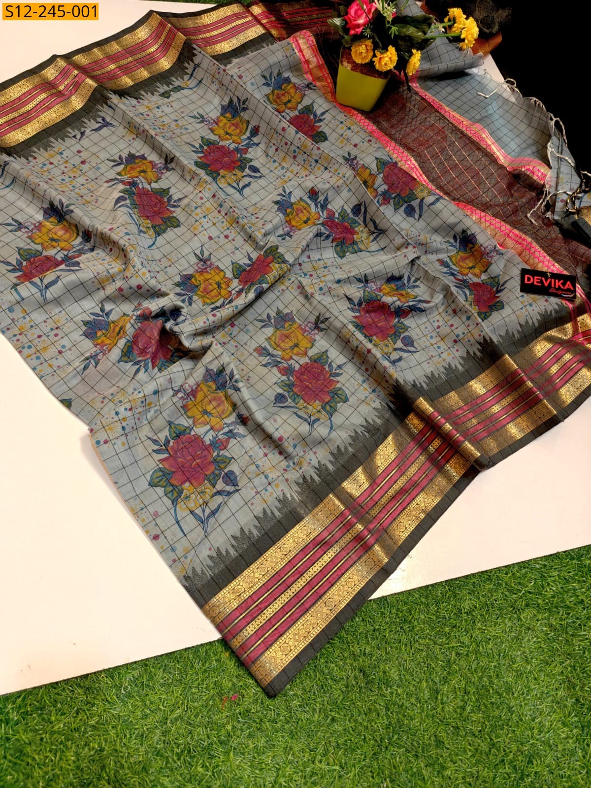 Gray Chanderi cotton Sarees 