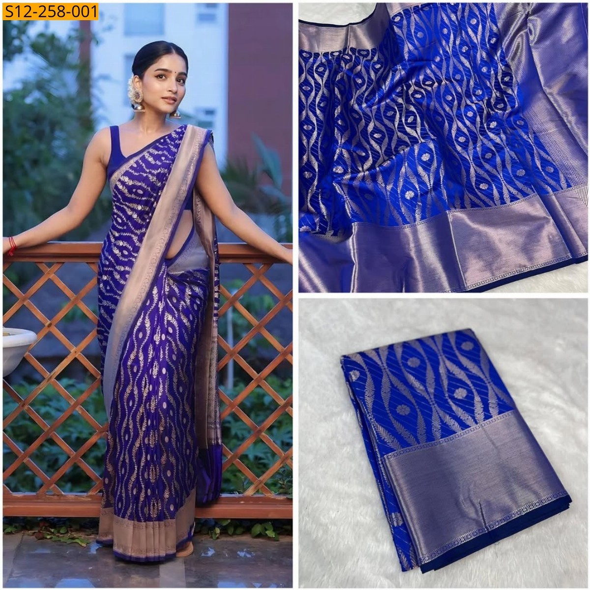 Blue Banarasi semi katan soft silk saree