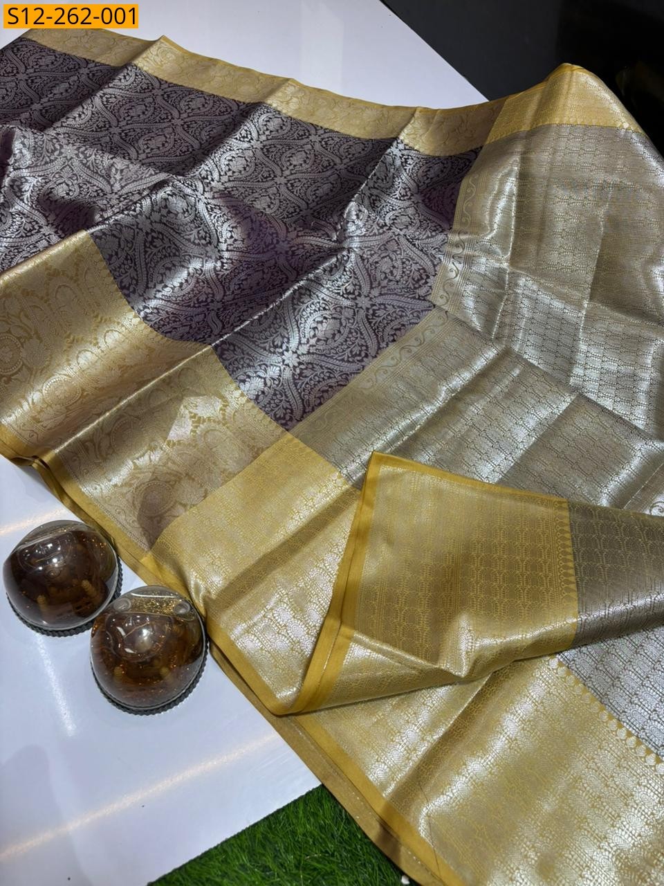 Purple Banarasi semi katan soft silk saree