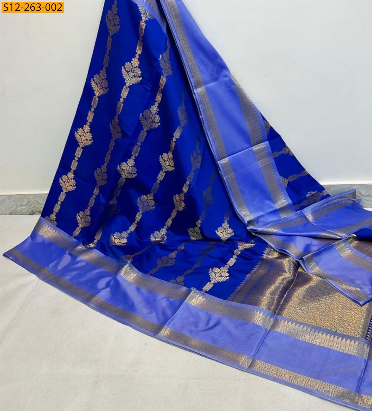 Blue Banarasi semi katan soft silk saree