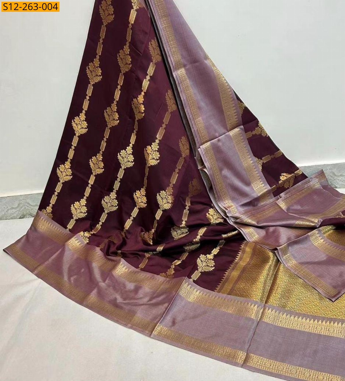 Maroon Banarasi semi katan soft silk saree