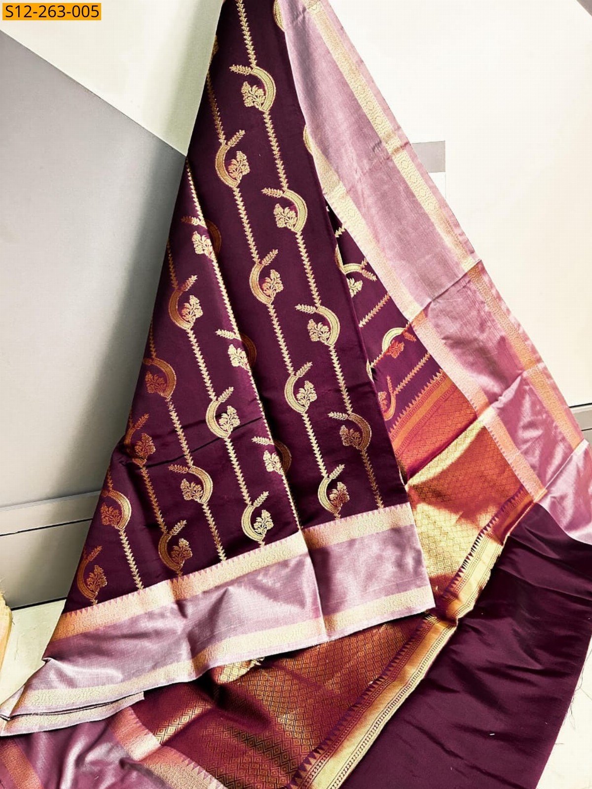 Maroon Banarasi semi katan soft silk saree
