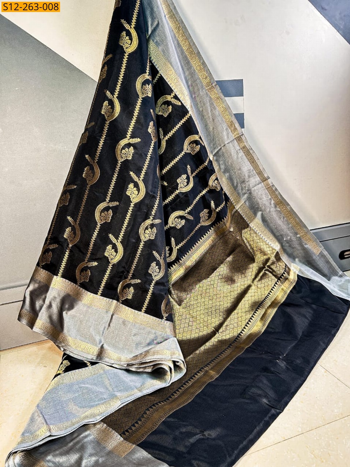 Black Banarasi semi katan soft silk saree