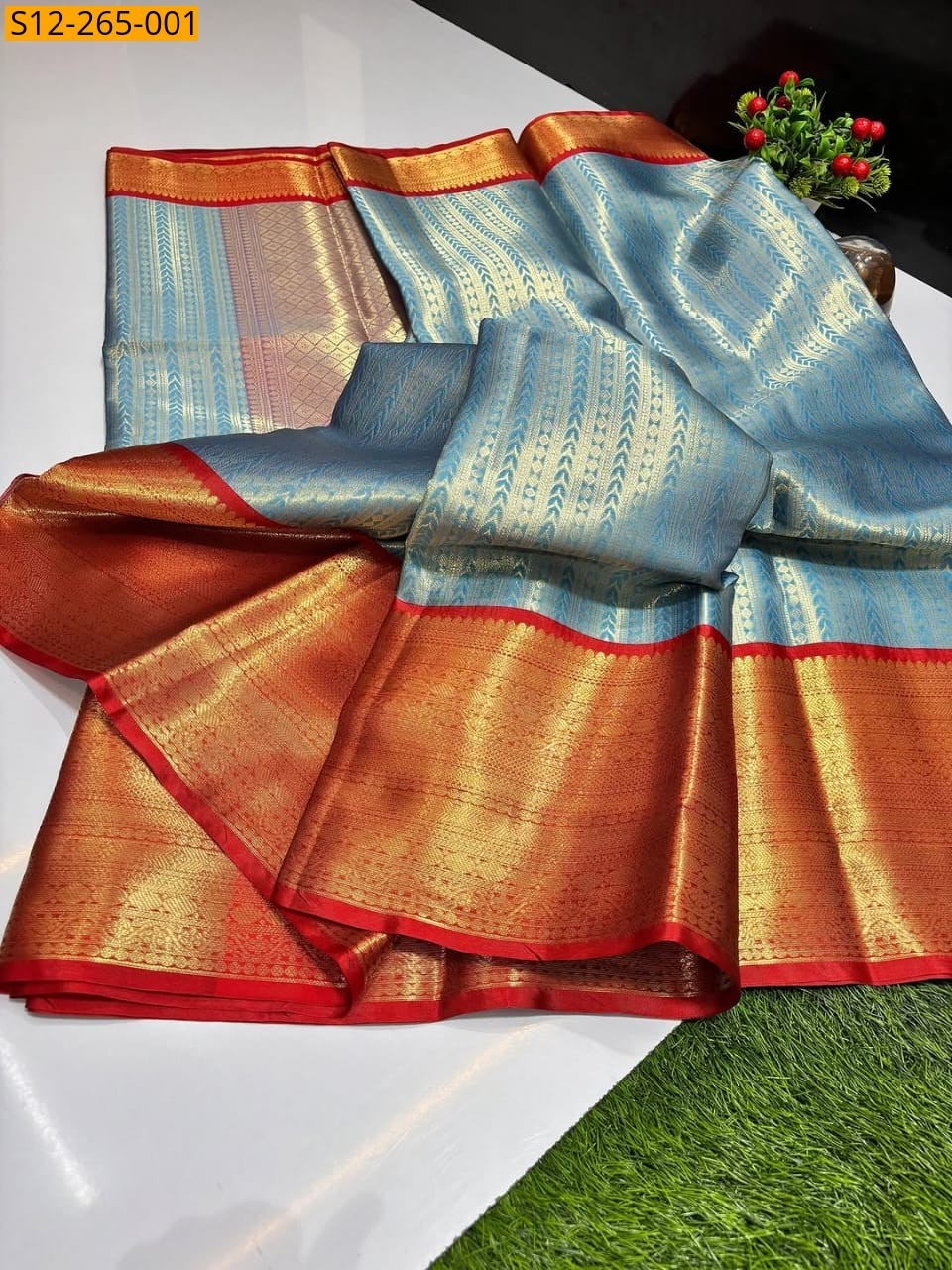 Blue Banarasi semi katan soft silk saree