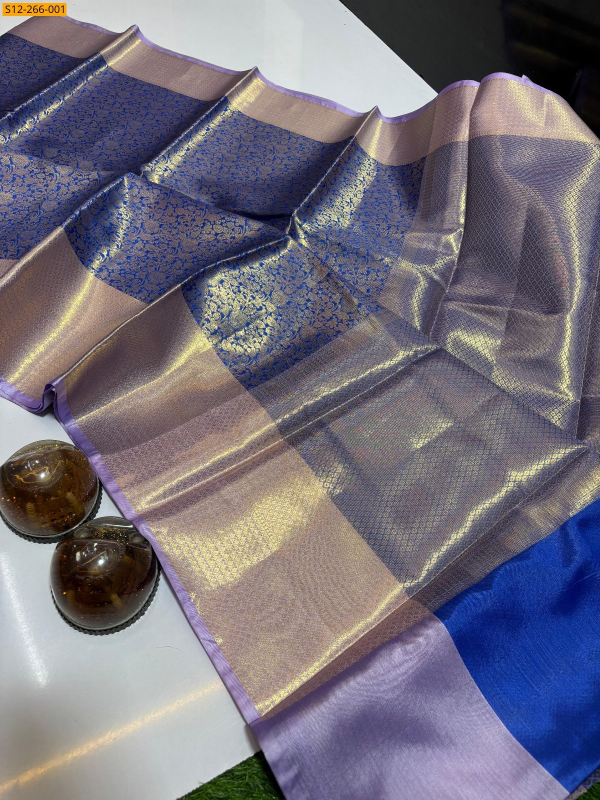 Blue Banarasi semi katan soft silk saree