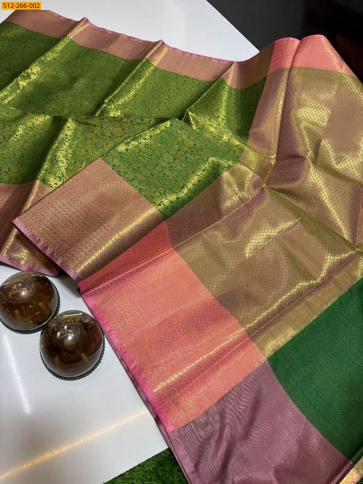 Green Banarasi semi katan soft silk saree