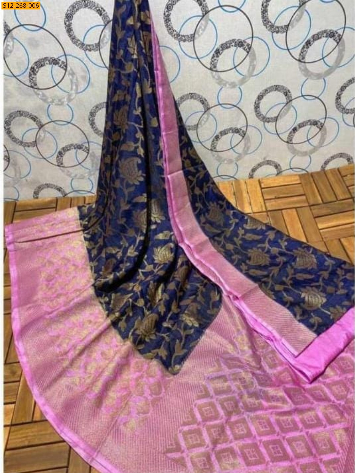 Navy Banarasi  semi dupion soft silk Saree