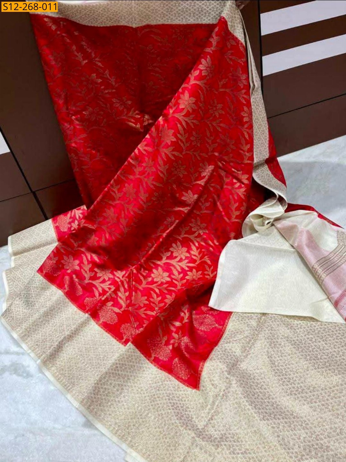 Red Banarasi  semi dupion soft silk Saree