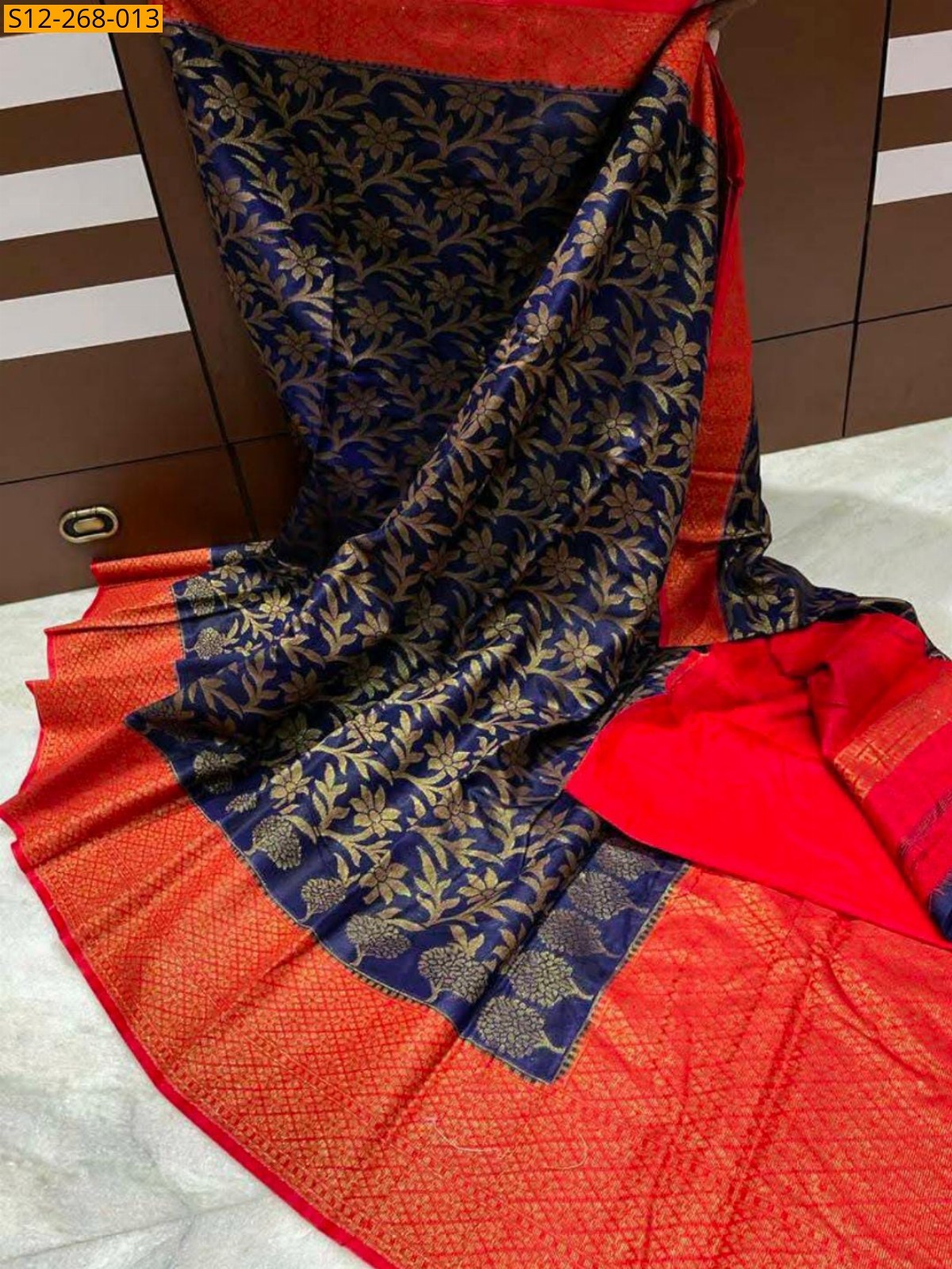 Navy blue Banarasi  semi dupion soft silk Saree
