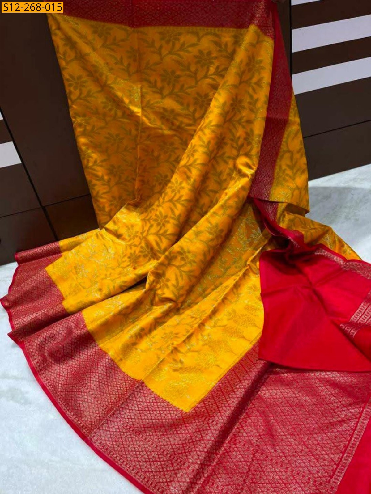 Yellow Banarasi  semi dupion soft silk Saree