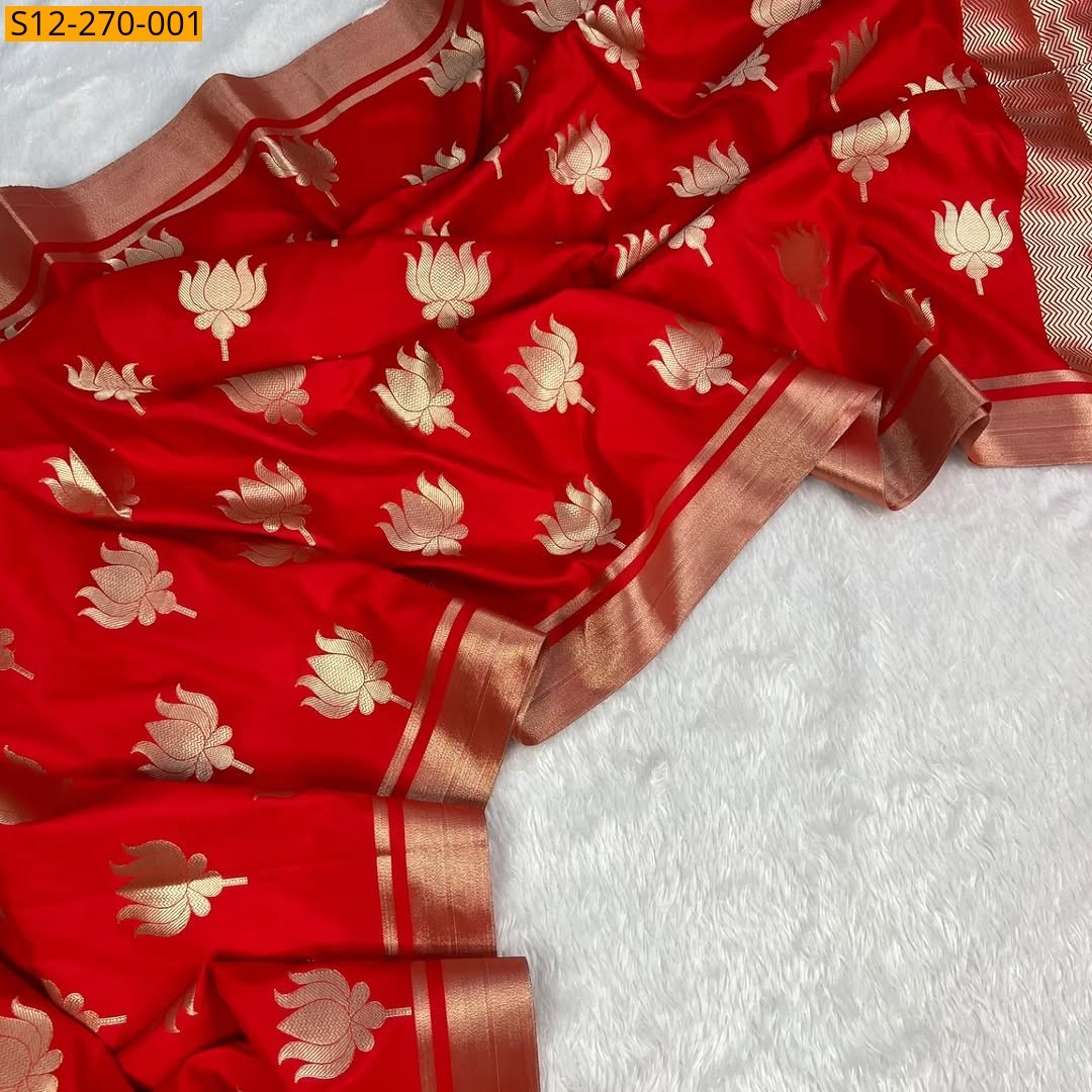 Red Banarsi semi kataan soft silk Saree