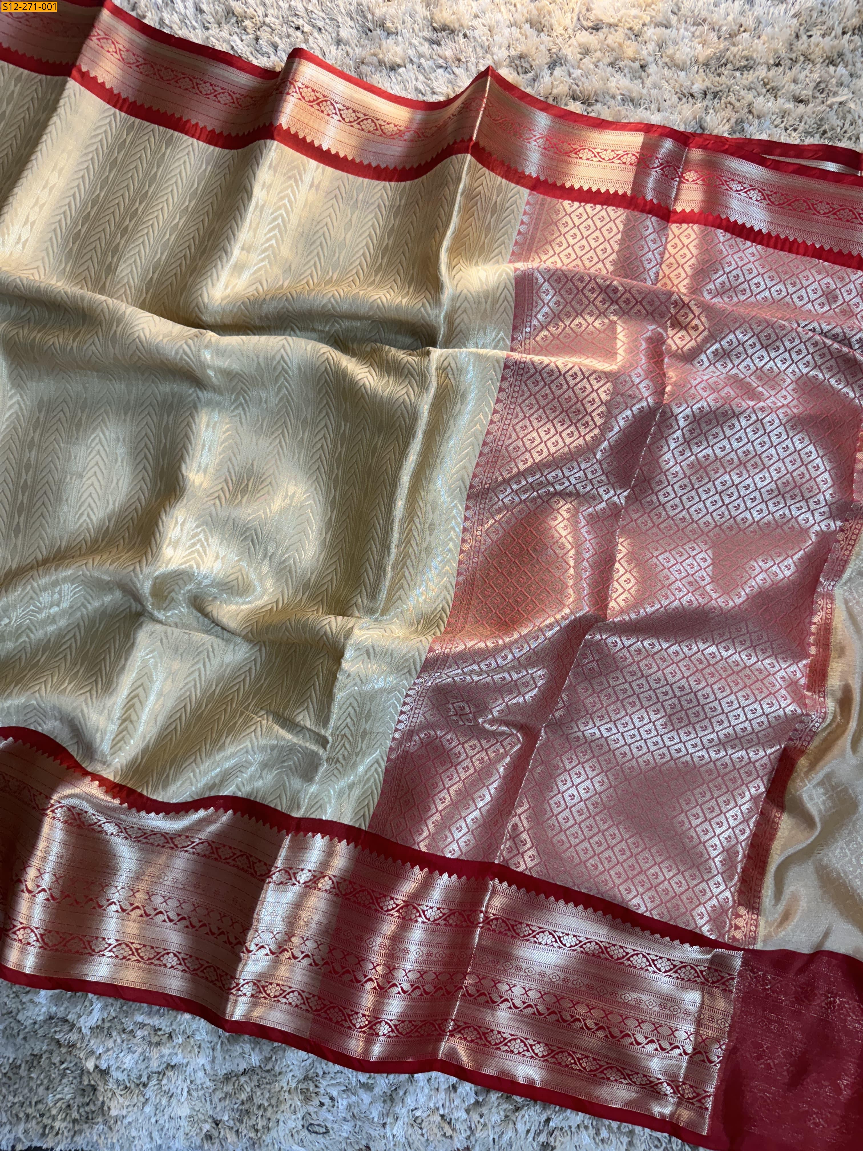 Gold Banarsi semi kataan soft silk Saree 