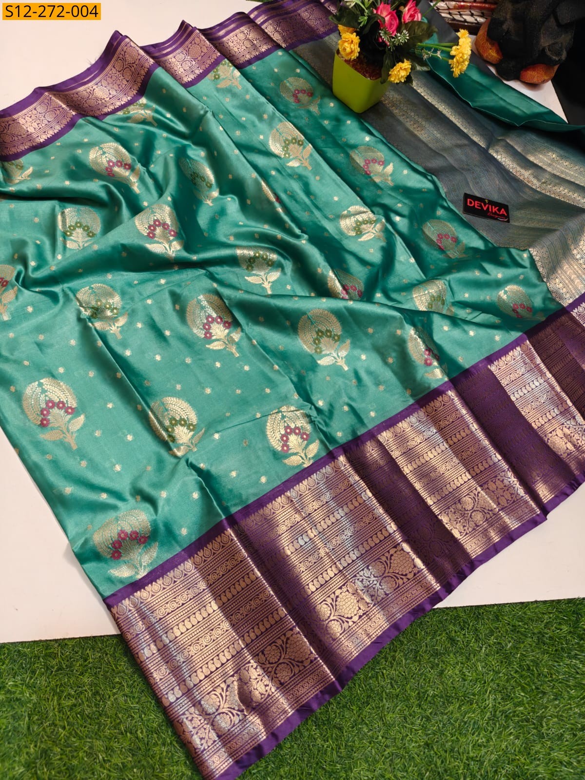 Rama Green Banarsi kanjivaram pattu soft silk Saree