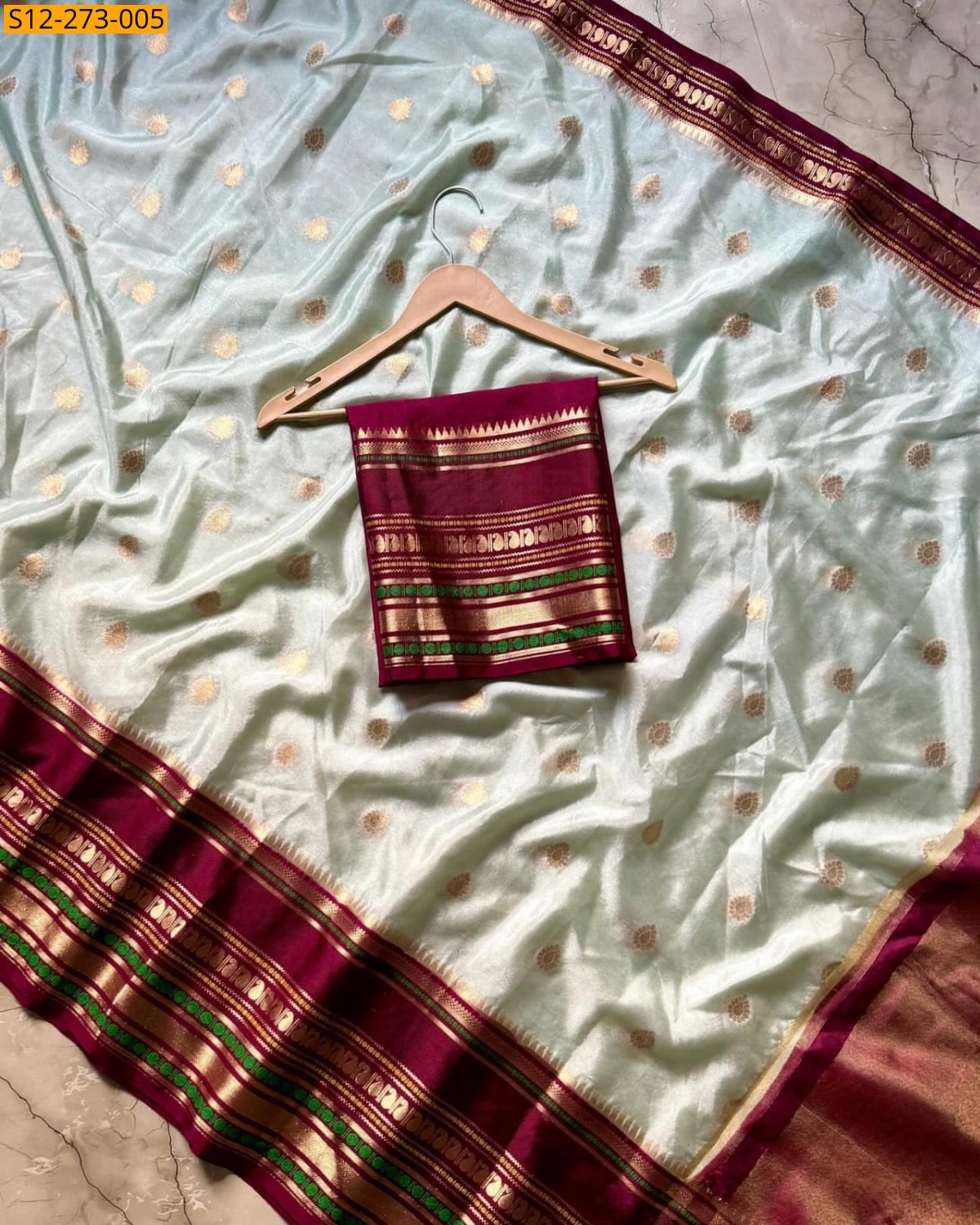 Sky Blue Banarasi daibal warm soft silk Saree