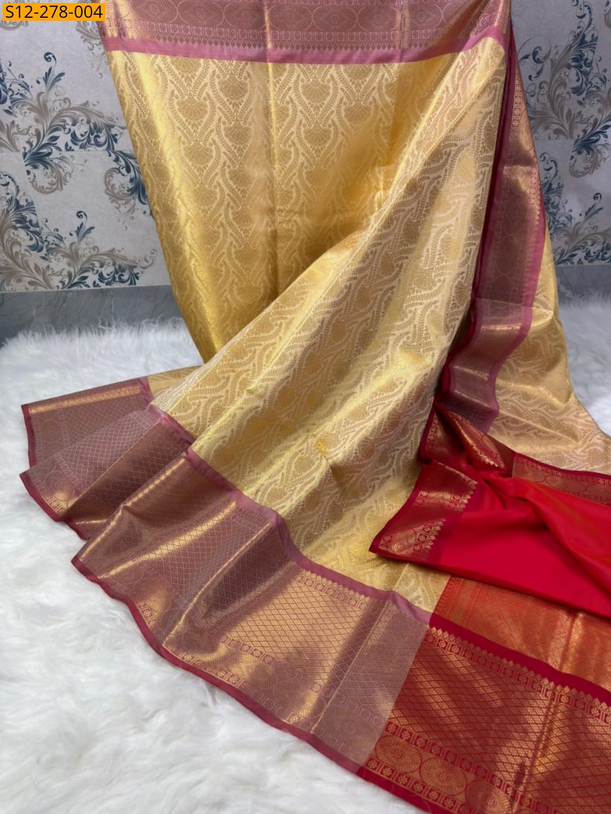 Gold Banarsi semi kataan soft silk Saree