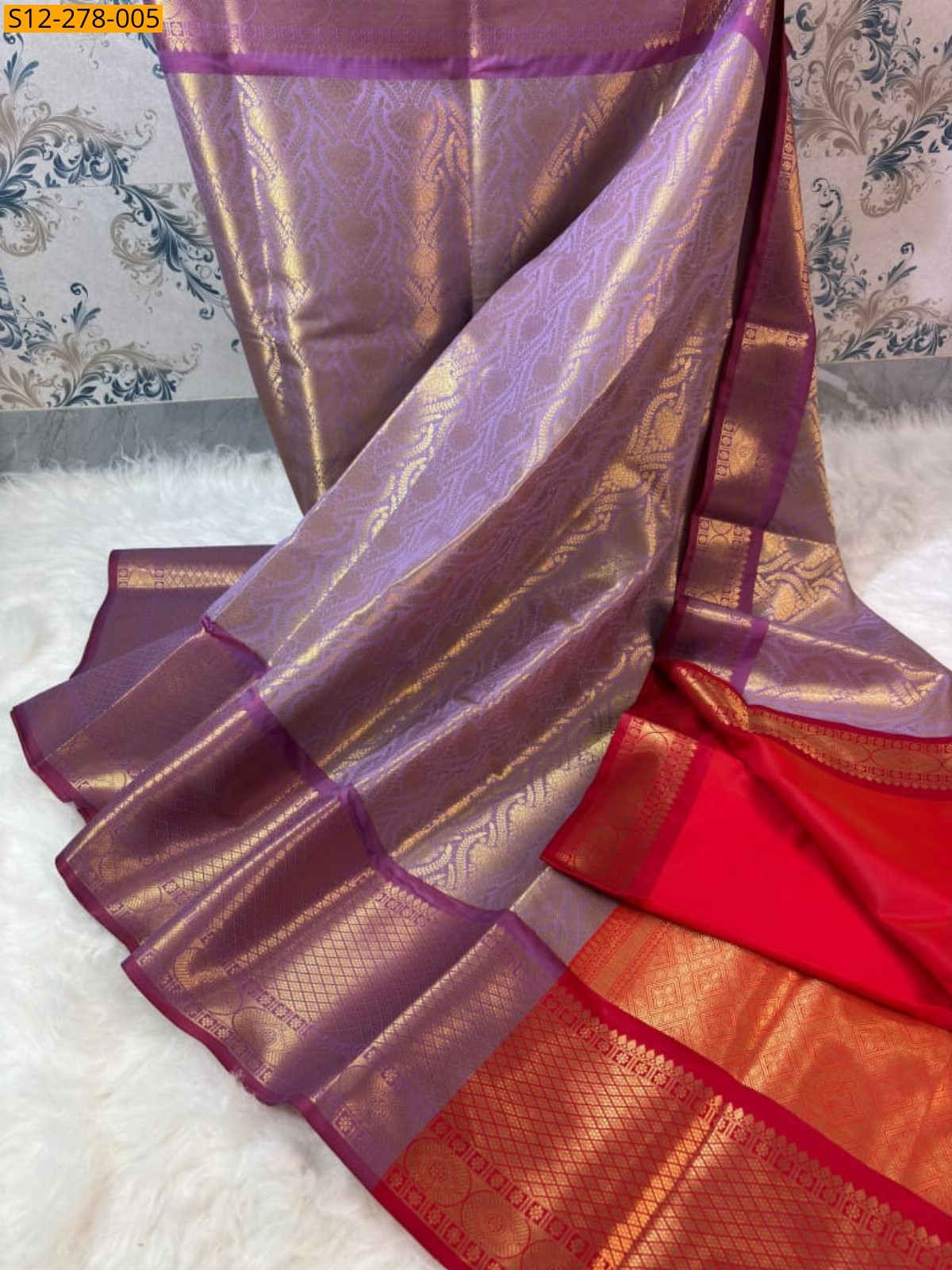 Lavender Banarsi semi kataan soft silk Saree