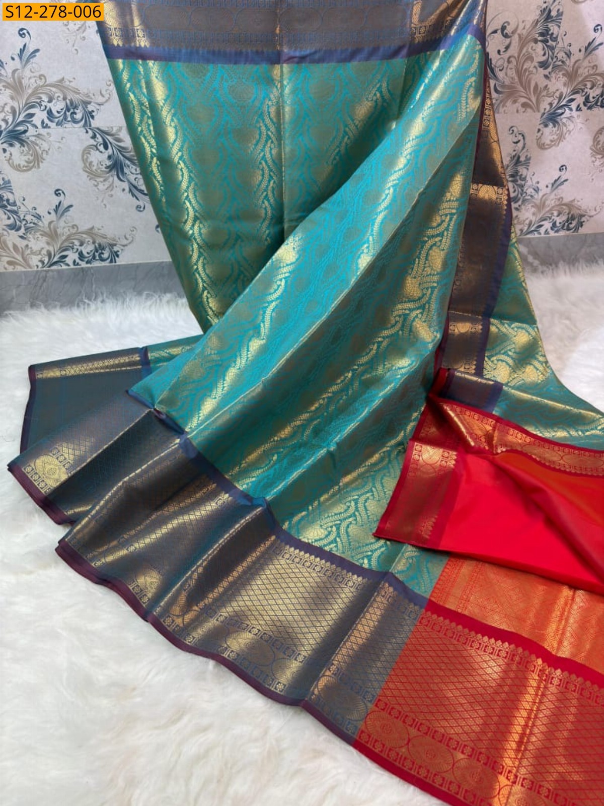Green Banarsi semi kataan soft silk Saree