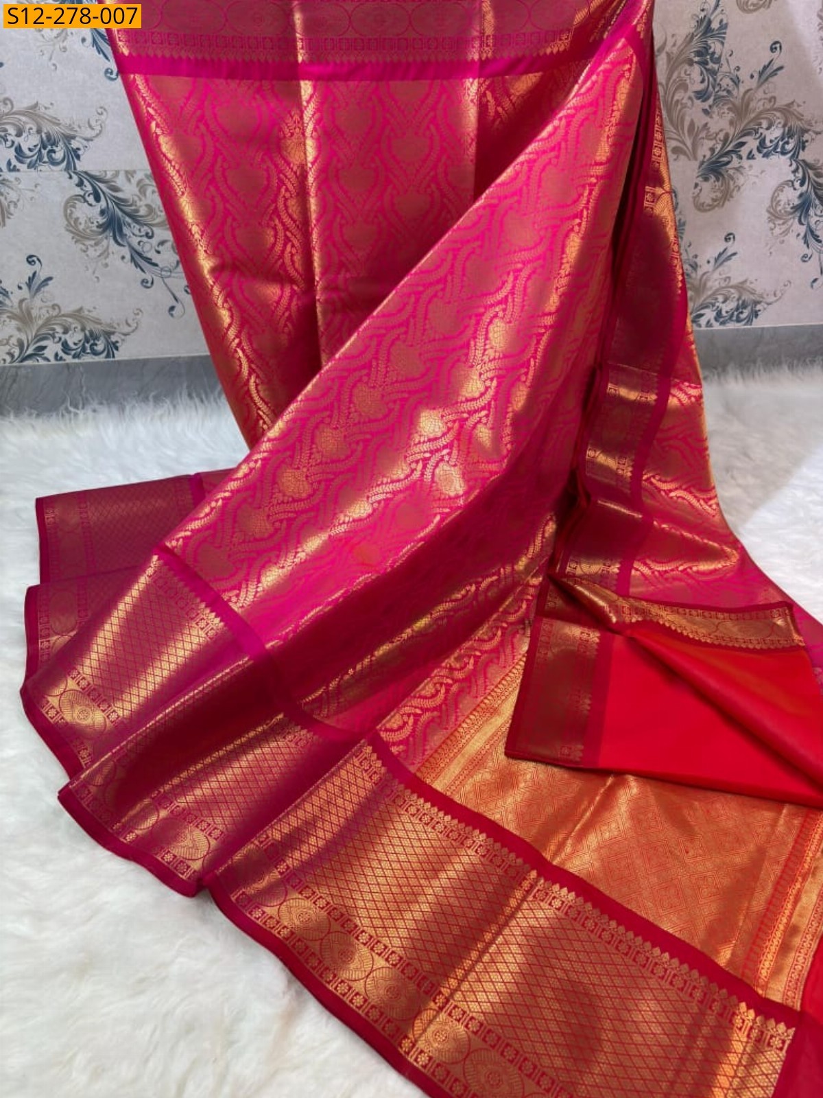 Pink Banarsi semi kataan soft silk Saree