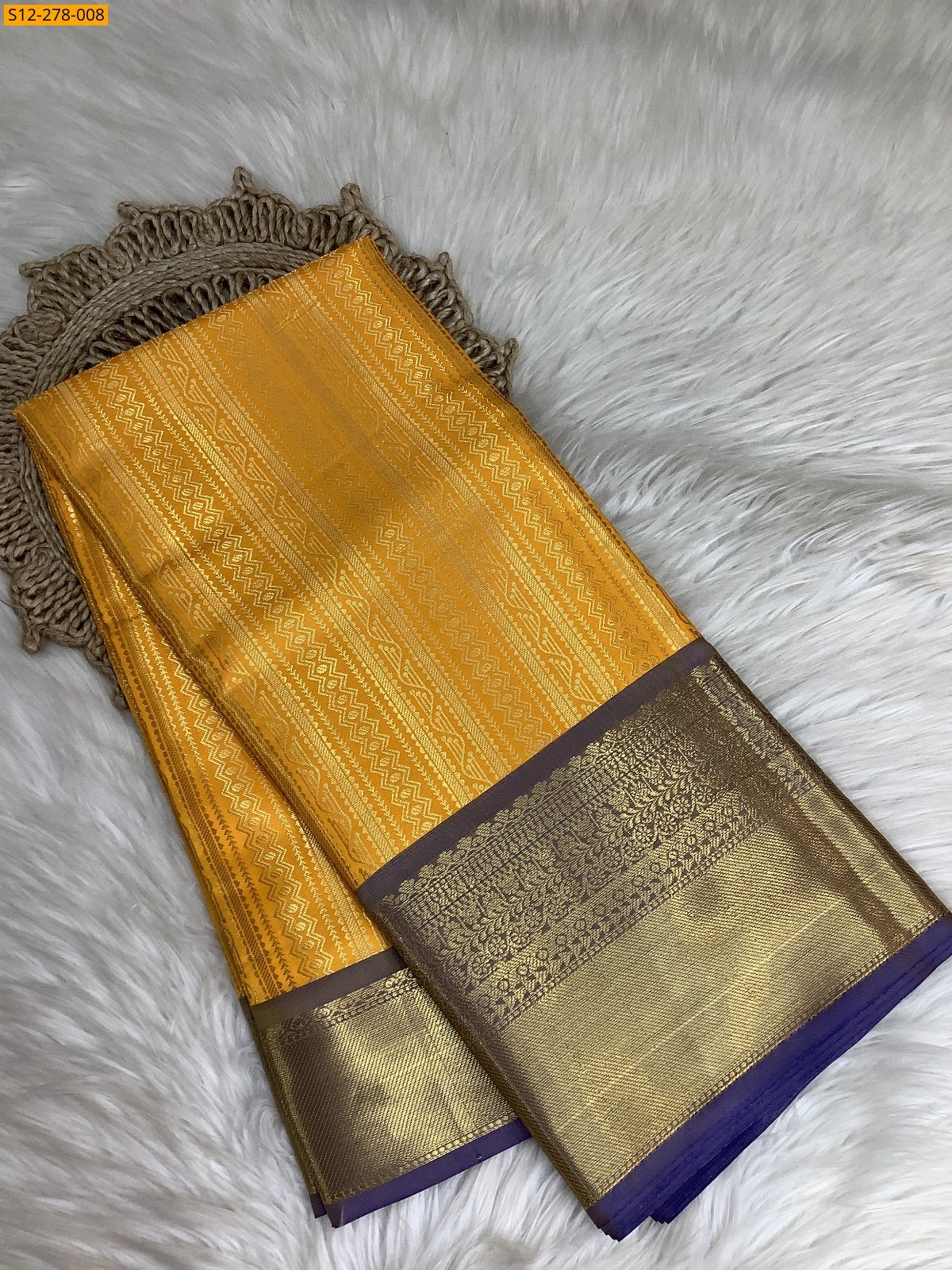 Yellow Banarsi semi kataan soft silk Saree