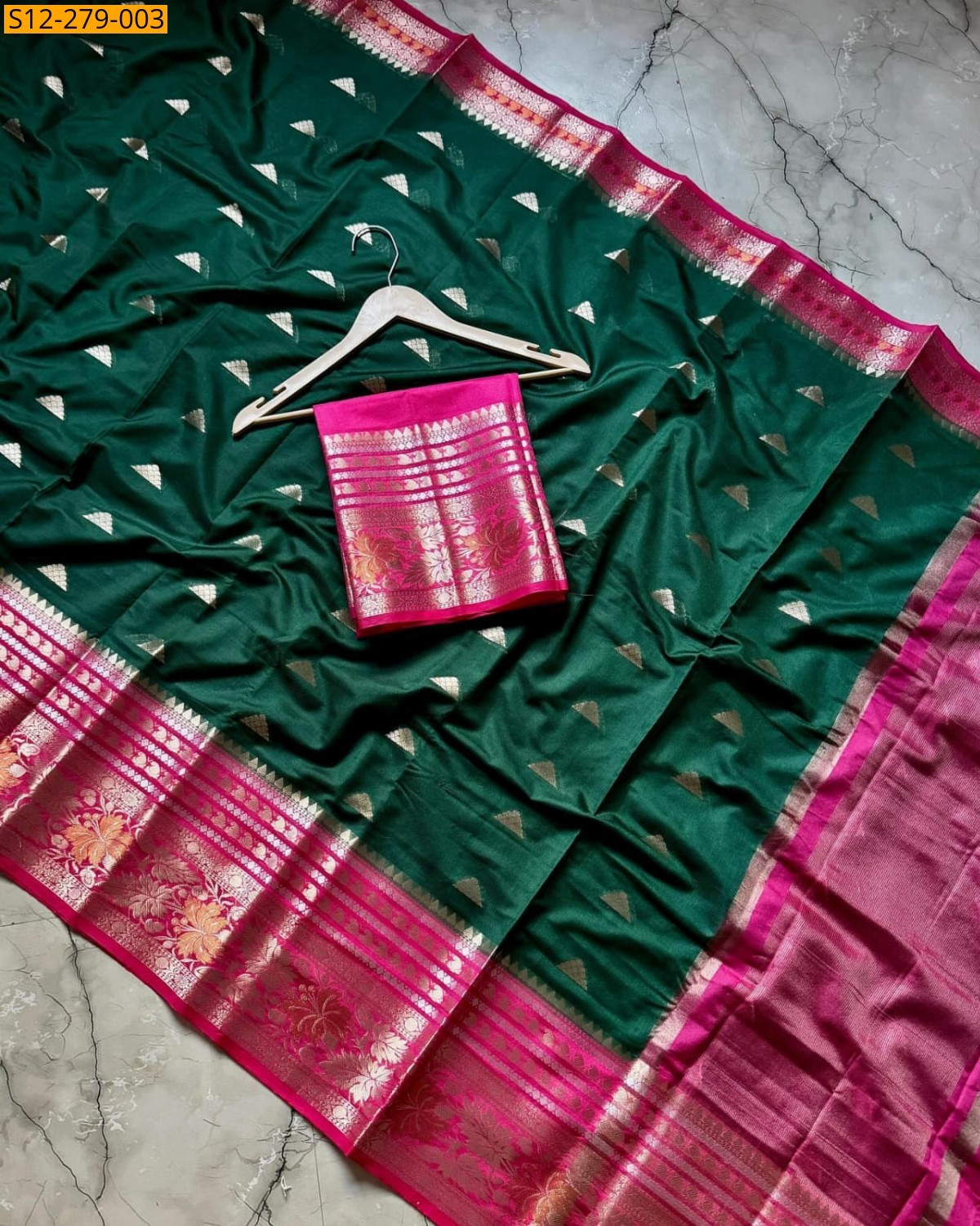 Dark Green Banarsi daibal semi georgette soft silk Saree