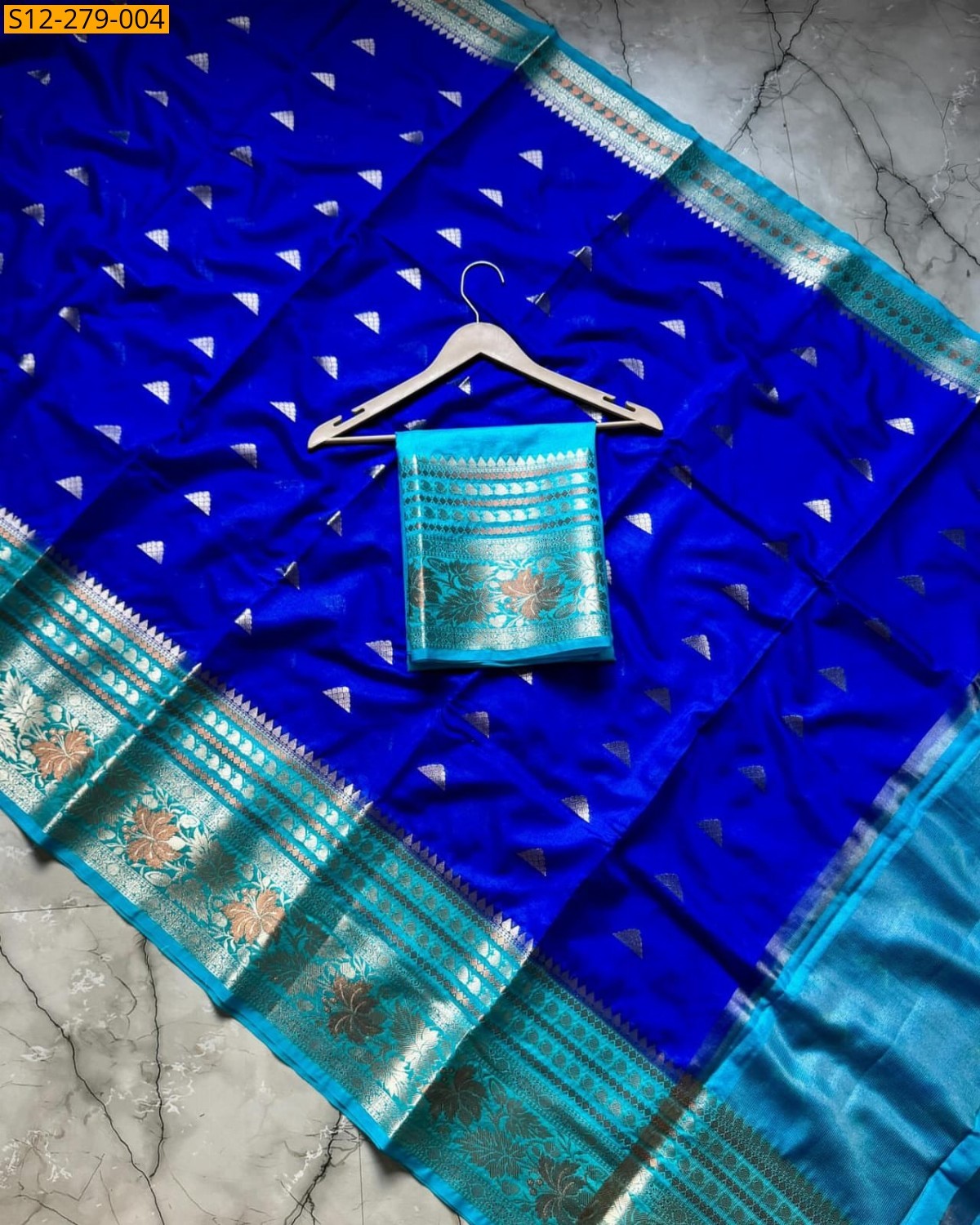 Blue Banarsi daibal semi georgette soft silk Saree