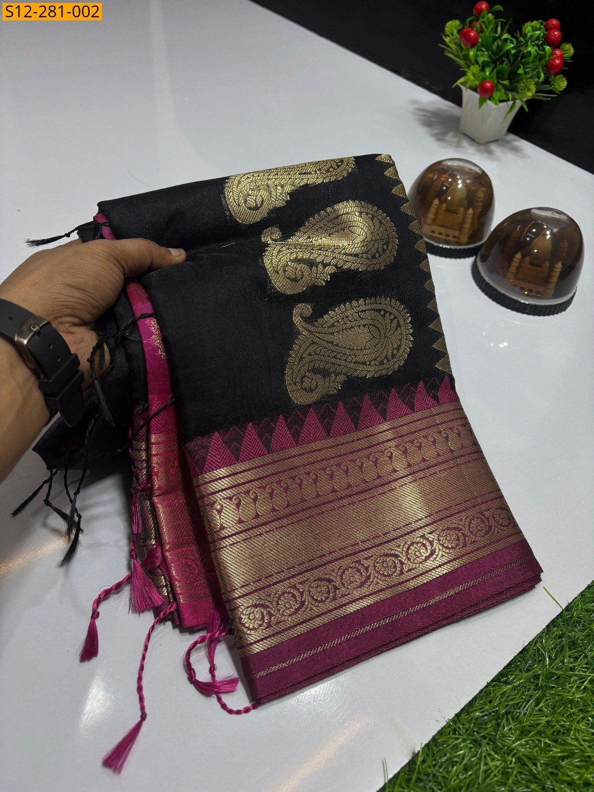 Black Banarsi  pv cotton soft silk Saree